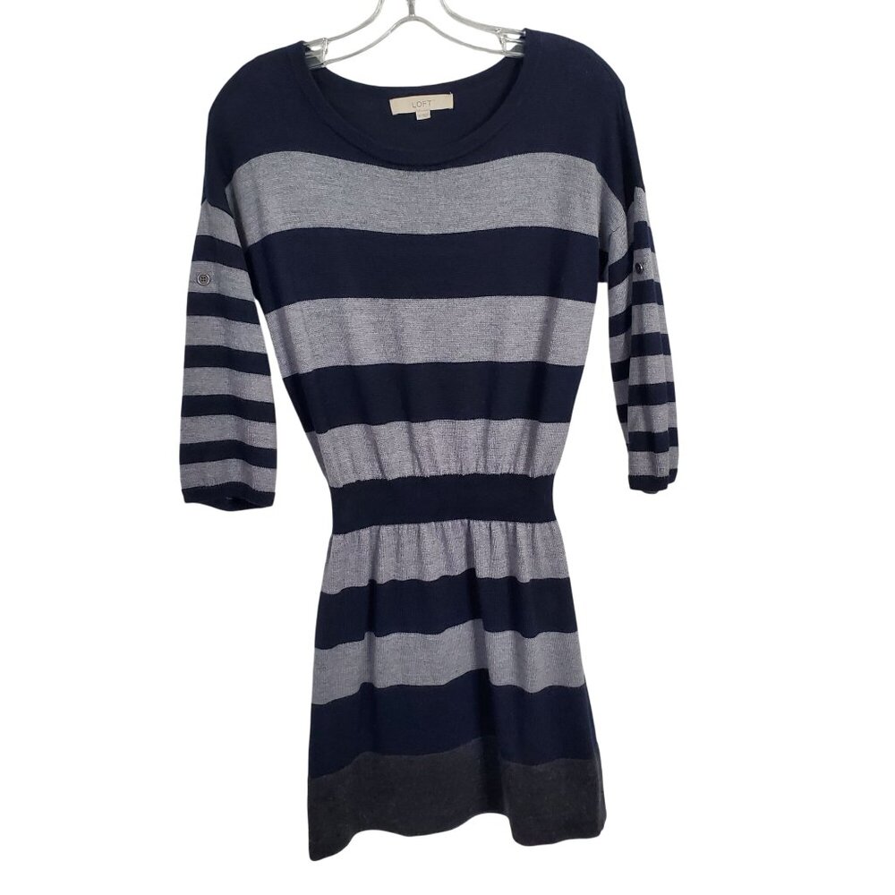 Ann Taylor Loft Size M Dress Sweater Merino Wool Blend Nautical Stripe Knit - Picture 1 of 11